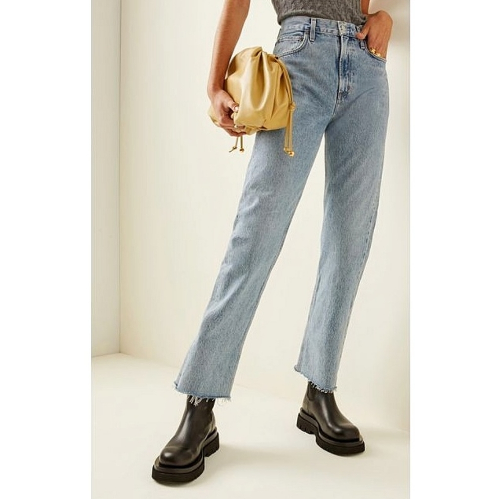 Agolde Cherie High Waisted Straight Leg Raw Hem Denim Jeans
